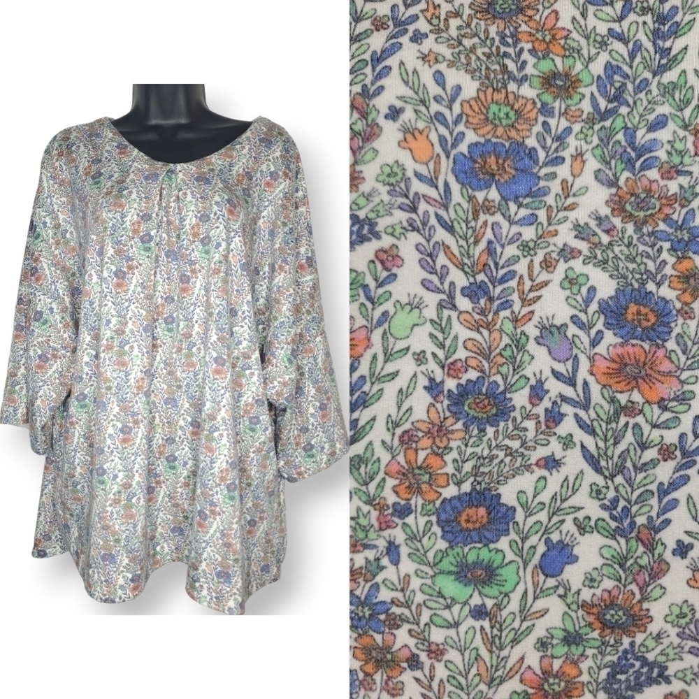 OLIVE + Rose Drop Shoulder Sleeve Dainty Floral Top Plus Size 2X